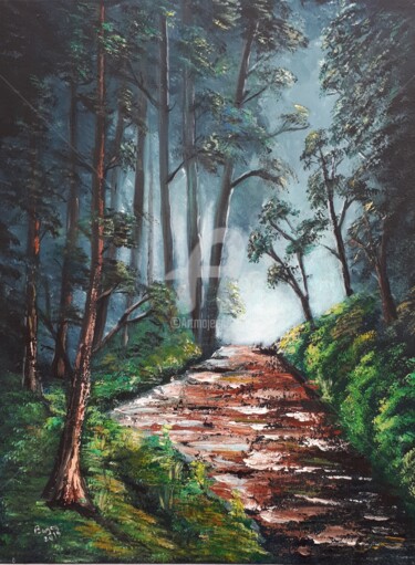 Painting titled "Deep in the Wood fi…" by Valérie Barrett, Original Artwork, Acrylic Mounted on Wood Stretcher frame