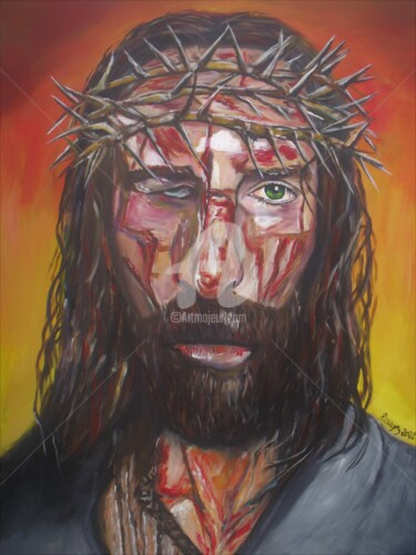 Malerei mit dem Titel "La Passion du Christ" von Valérie Barrett, Original-Kunstwerk, Acryl Auf Keilrahmen aus Holz montiert