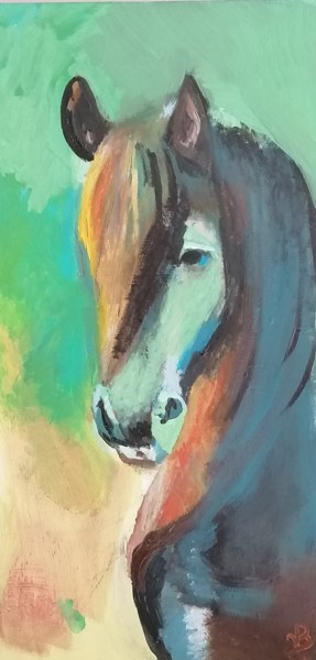 Painting titled "Petit cheval à la m…" by Valérie Blum (Valery), Original Artwork, Acrylic