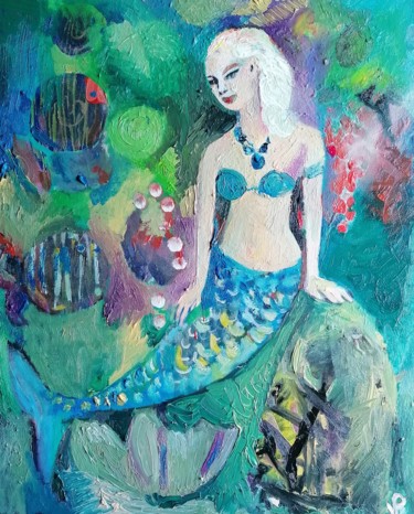 Peinture intitulée "La petite sirène au…" par Valérie Blum (Valery), Œuvre d'art originale, Huile Monté sur Châssis en bois
