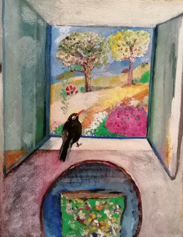 Malerei mit dem Titel "La fenêtre" von Valérie Blum (Valery), Original-Kunstwerk, Acryl