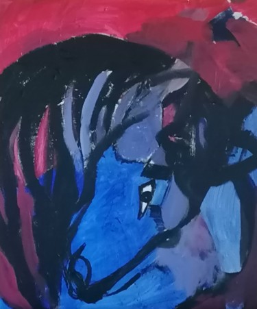 Картина под названием "Le cheval bleu" - Valérie Blum (Valery), Подлинное произведение искусства, Акрил Установлен на Деревя…