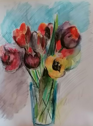 Disegno intitolato "Tulipes #artistsupp…" da Valérie Blum (Valery), Opera d'arte originale, Matita