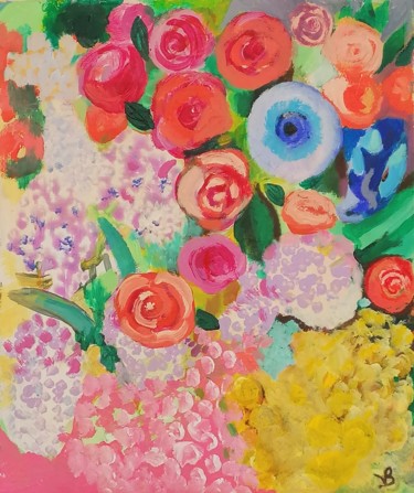 Peinture intitulée "Explosion de fleurs…" par Valérie Blum (Valery), Œuvre d'art originale, Acrylique