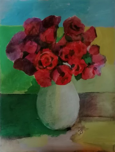 Dibujo titulada "Les roses rouges ét…" por Valérie Blum (Valery), Obra de arte original, Acuarela