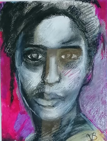 Рисунок под названием "Portrait de jeune f…" - Valérie Blum (Valery), Подлинное произведение искусства, Карандаш