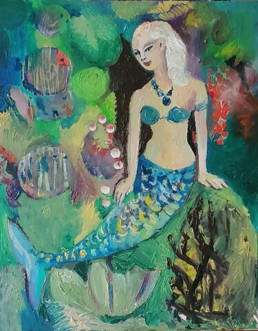 Malerei mit dem Titel "Sirène blonde" von Valérie Blum (Valery), Original-Kunstwerk, Acryl
