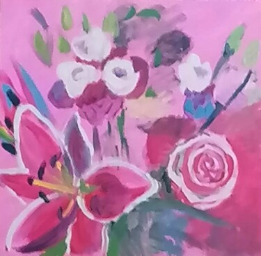 Painting titled "Fleurs" by Valérie Blum (Valery), Original Artwork, Acrylic