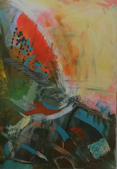 Pittura intitolato "Abstrait en rouge e…" da Valérie Blum (Valery), Opera d'arte originale, Acrilico Montato su Telaio per b…