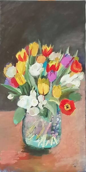 Painting titled "Les tulipes" by Valérie Blum (Valery), Original Artwork, Acrylic Mounted on Wood Stretcher frame