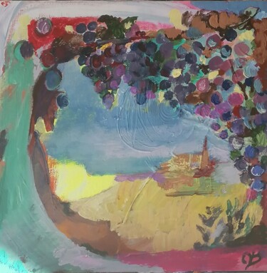 Peinture intitulée "Vue depuis la vigne" par Valérie Blum (Valery), Œuvre d'art originale, Acrylique Monté sur Autre panneau…