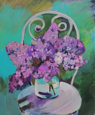 Painting titled "Bouquet de lilas su…" by Valérie Blum (Valery), Original Artwork, Acrylic Mounted on Wood Stretcher frame