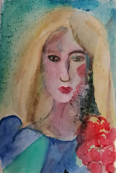 Pittura intitolato "Blonde" da Valérie Blum (Valery), Opera d'arte originale, Acquarello