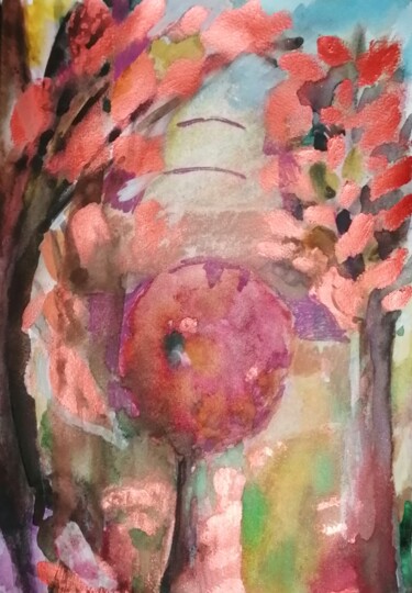 Painting titled "Le petit arbre" by Valérie Blum (Valery), Original Artwork, Watercolor