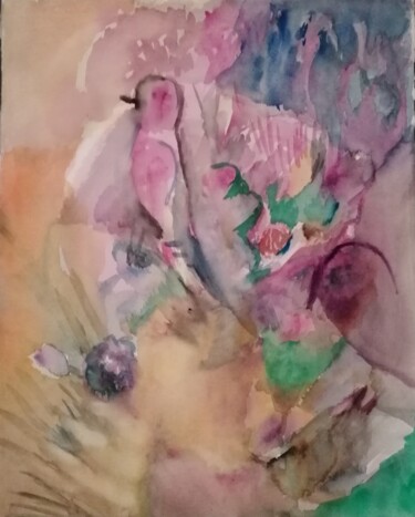 Painting titled "Abstraction aux ois…" by Valérie Blum (Valery), Original Artwork, Watercolor