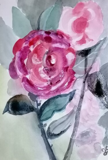 Painting titled "Mon amie la rose" by Valérie Blum (Valery), Original Artwork, Watercolor