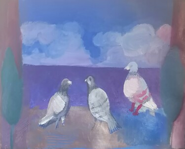 Painting titled "Les pigeons" by Valérie Blum (Valery), Original Artwork, Acrylic
