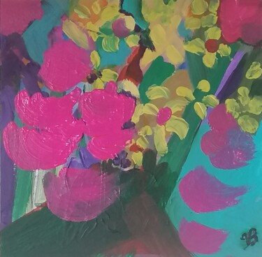 Painting titled "Abstraction florale" by Valérie Blum (Valery), Original Artwork, Acrylic Mounted on Other rigid panel