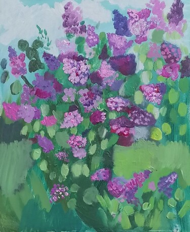 Painting titled "Lilas" by Valérie Blum (Valery), Original Artwork, Acrylic Mounted on Wood Stretcher frame