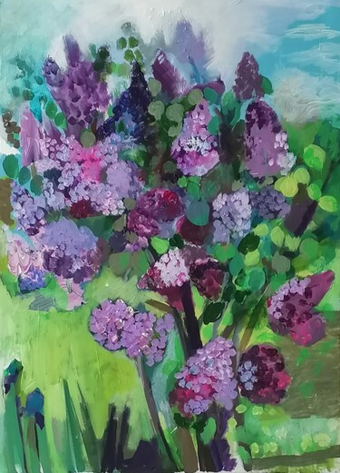 Painting titled "Arbuste de lilas ma…" by Valérie Blum (Valery), Original Artwork, Acrylic Mounted on Wood Stretcher frame