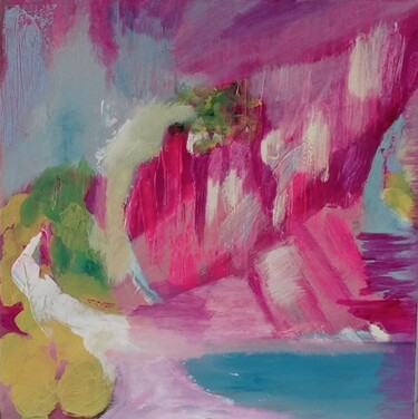 Painting titled "Paysage rose, Pink…" by Valérie Blum (Valery), Original Artwork, Acrylic Mounted on Wood Stretcher frame