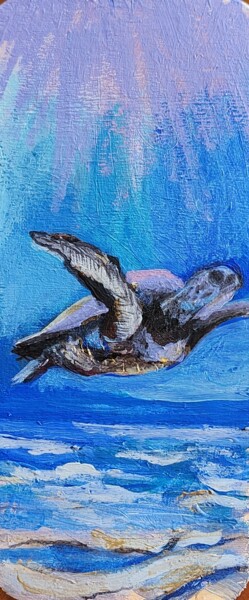 Painting titled "Tortue" by Valérie Blum (Valery), Original Artwork, Acrylic Mounted on Wood Panel