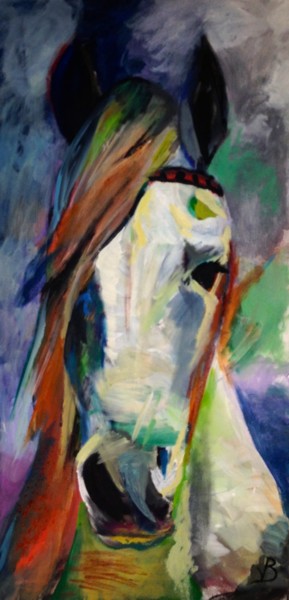 Painting titled "Mustang" by Valérie Blum (Valery), Original Artwork, Acrylic Mounted on Wood Stretcher frame