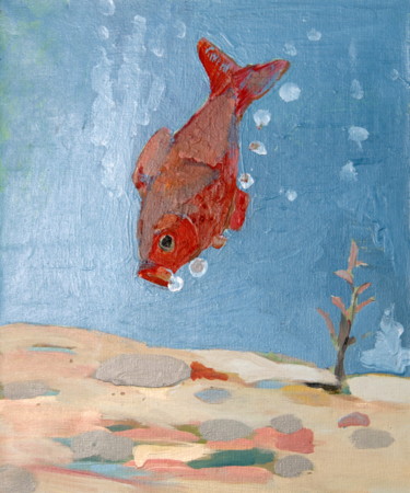 Painting titled "poisson rouge avide…" by Valérie Blum (Valery), Original Artwork, Acrylic