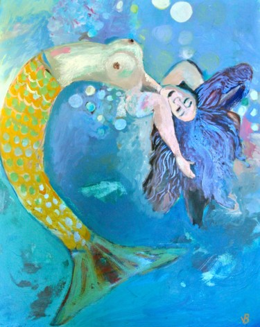 Painting titled "La grande sirène" by Valérie Blum (Valery), Original Artwork, Acrylic