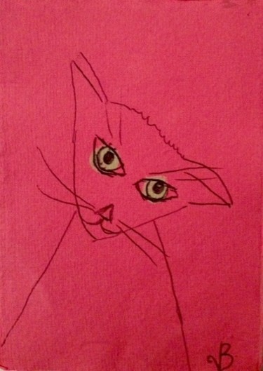 Drawing titled "Cat 2" by Valérie Blum (Valery), Original Artwork, Ink