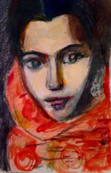 Рисунок под названием "Indienne" - Valérie Blum (Valery), Подлинное произведение искусства, Карандаш