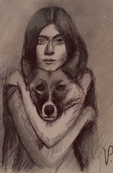 Drawing titled "Cheyenne" by Valérie Blum (Valery), Original Artwork, Pencil