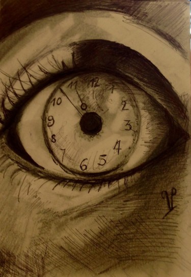 Drawing titled "Oeil mystérieux" by Valérie Blum (Valery), Original Artwork, Graphite