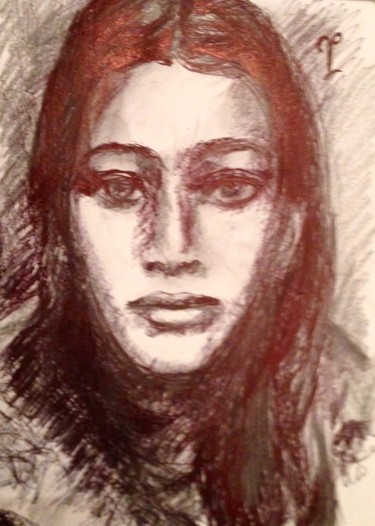 Рисунок под названием "Jeune fille" - Valérie Blum (Valery), Подлинное произведение искусства, Шариковая ручка