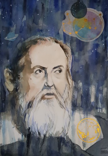 Ζωγραφική με τίτλο "Galileo" από Valérie Catanzaro, Αυθεντικά έργα τέχνης, Ακουαρέλα