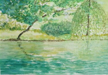 Malerei mit dem Titel "l'étang" von Valérie Charneau, Original-Kunstwerk, Aquarell Auf Karton montiert