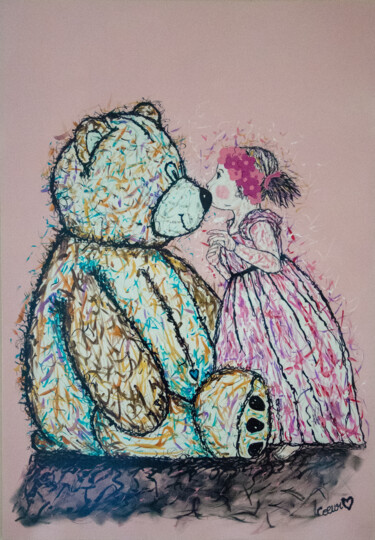 Картина под названием "le bisou" - Valérie Coeur, Подлинное произведение искусства, Рисунок распылителем краски Установлен н…