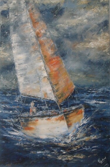 Картина под названием "Entre ciel et mer" - Valérie Crochard, Подлинное произведение искусства, Масло Установлен на Деревянн…