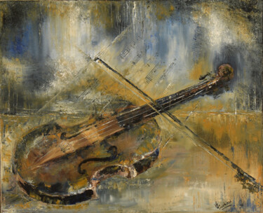 Malerei mit dem Titel "Le violon" von Valérie Crochard, Original-Kunstwerk, Öl