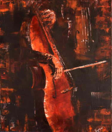 Painting titled "Le violoncelle" by Valérie Crochard, Original Artwork, Oil