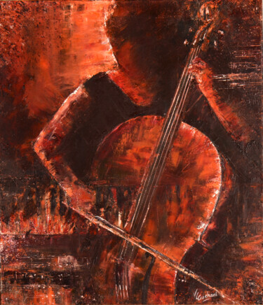 Painting titled "Duo piano violoncel…" by Valérie Crochard, Original Artwork, Oil Mounted on Wood Stretcher frame