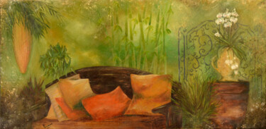 Картина под названием "Jardin d'été" - Valérie Crochard, Подлинное произведение искусства, Масло Установлен на Деревянная ра…