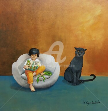 Peinture intitulée "Le livre de la jung…" par Valérie Cymbalista, Œuvre d'art originale, Huile