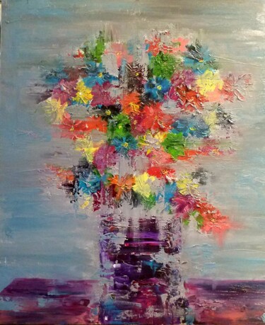 Painting titled "Fleurs" by Valerie De Iseppi, Original Artwork, Oil