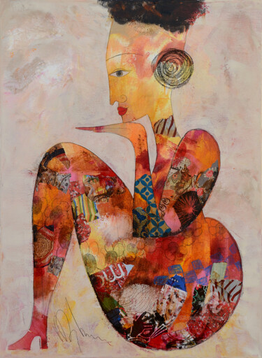 Ζωγραφική με τίτλο "Femme sur fond beige" από Valérie Depadova, Αυθεντικά έργα τέχνης, Ακρυλικό