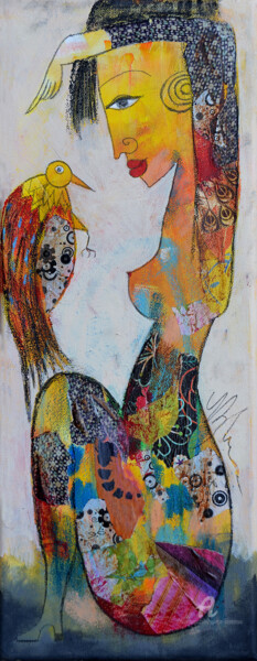 Painting titled "Parler avec l'oiseau" by Valérie Depadova, Original Artwork, Acrylic