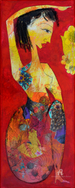 Painting titled "Femme sur fond rouge" by Valérie Depadova, Original Artwork, Acrylic