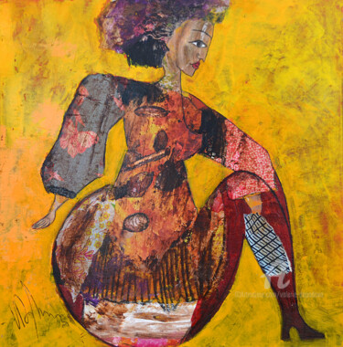 Painting titled "Ronde sur fond jaune" by Valérie Depadova, Original Artwork, Acrylic