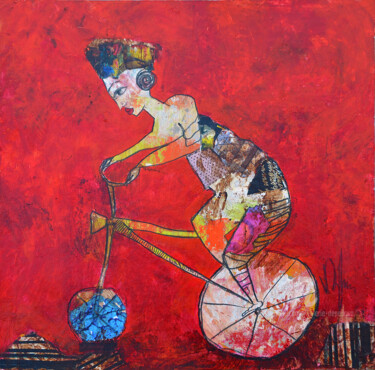Schilderij getiteld "A vélo !" door Valérie Depadova, Origineel Kunstwerk, Acryl