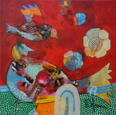 Картина под названием "Mes oiseaux" - Valérie Depadova, Подлинное произведение искусства, Акрил